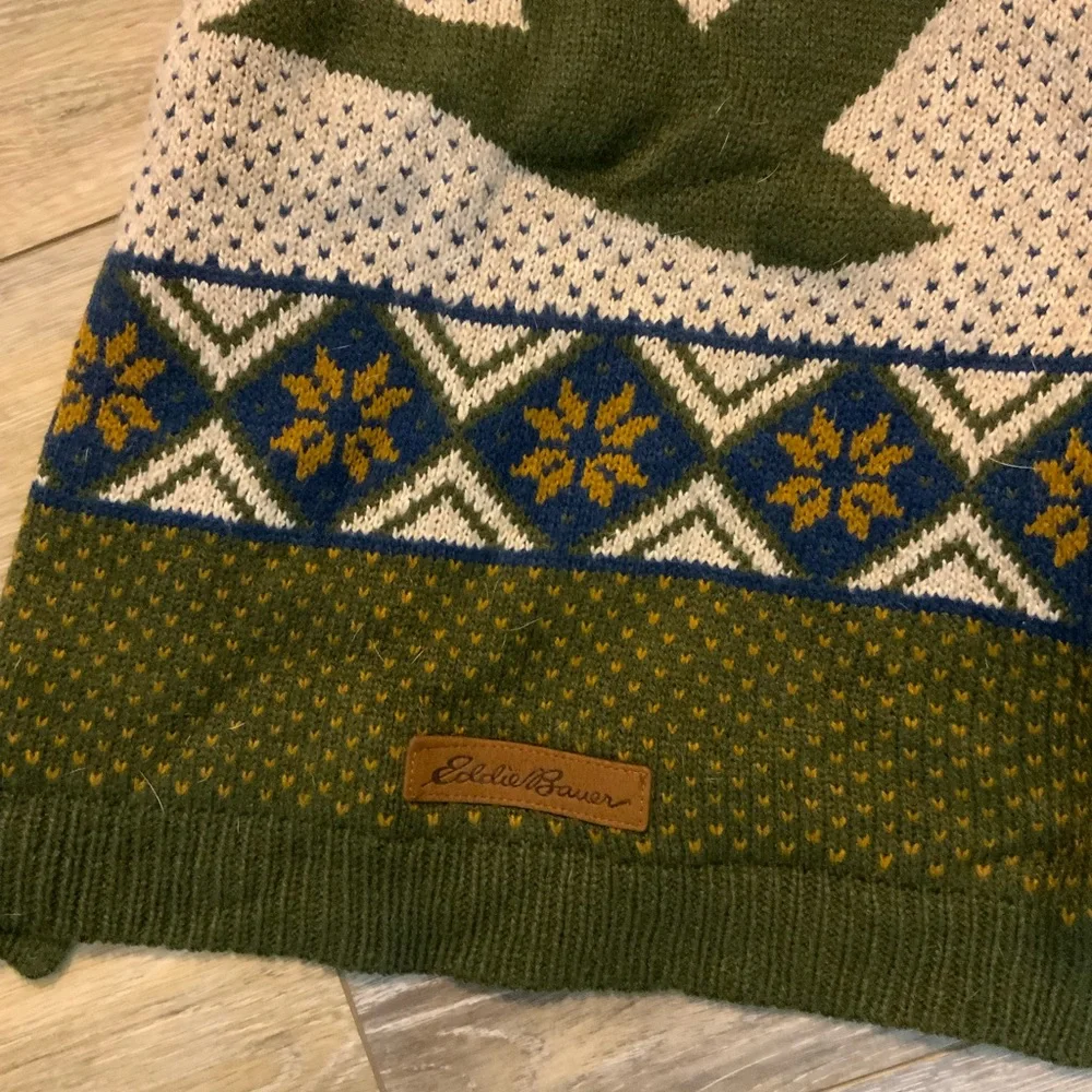 Eddie Bauer Green Bird Pattern Knit Pet Sweater - Size L